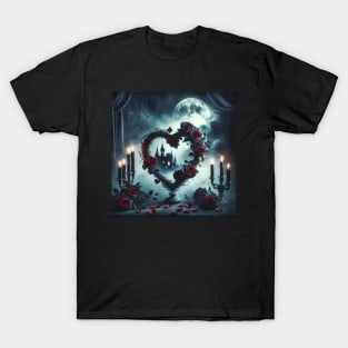 Gothic Valentines Day Heart-Shaped Wreath T-Shirt